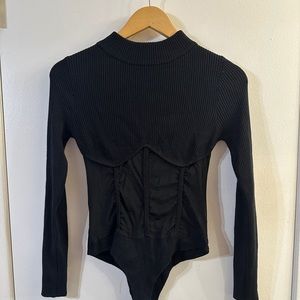 Mesh Combination Corset Long Sleeve Bodysuit